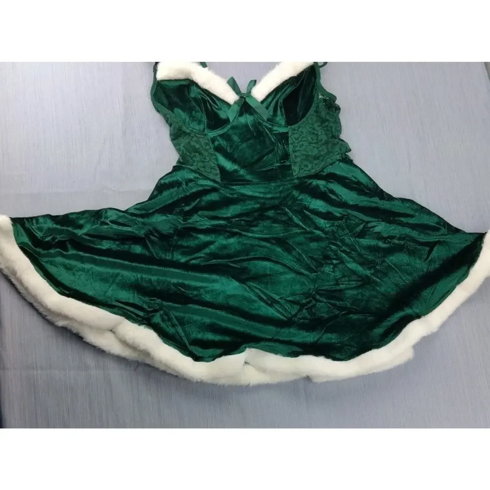 Babydoll Lingerie For Women Corset Velvet Christmas V Neck Size M